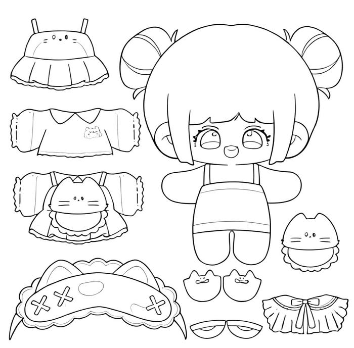 Tranh tô màu pinterest paper doll búp bê giấy chibi với biểu cảm dễ thương