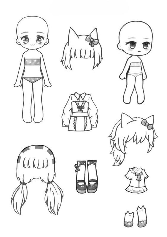 Tranh tô màu pinterest paper doll búp bê giấy chibi với tạo hình thanh thoát