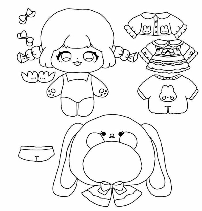 Tranh tô màu pinterest paper doll búp bê giấy chibi với thiết kế dễ thương