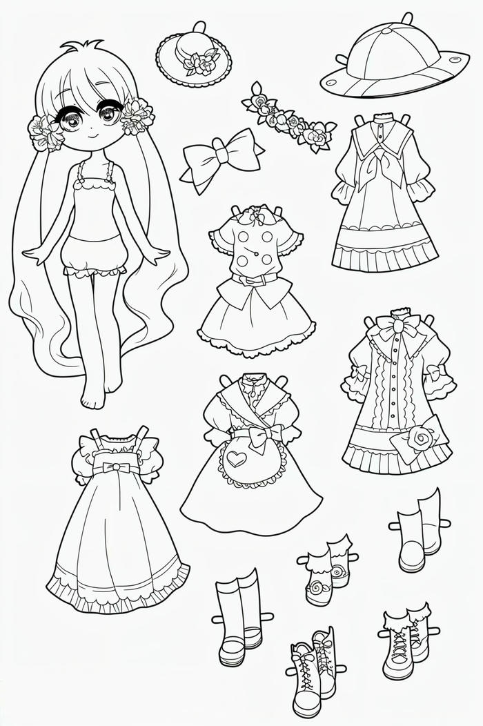 Tranh tô màu pinterest paper doll búp bê giấy chibi xinh đẹp