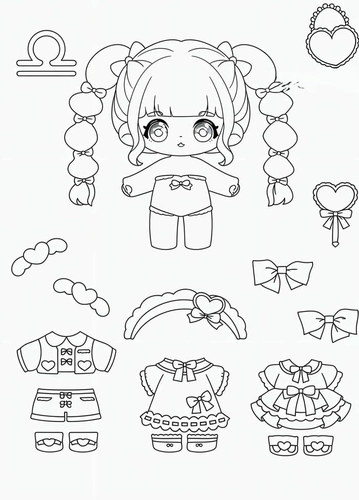 Tranh tô màu pinterest paper doll búp bê giấy chibi xinh xắn
