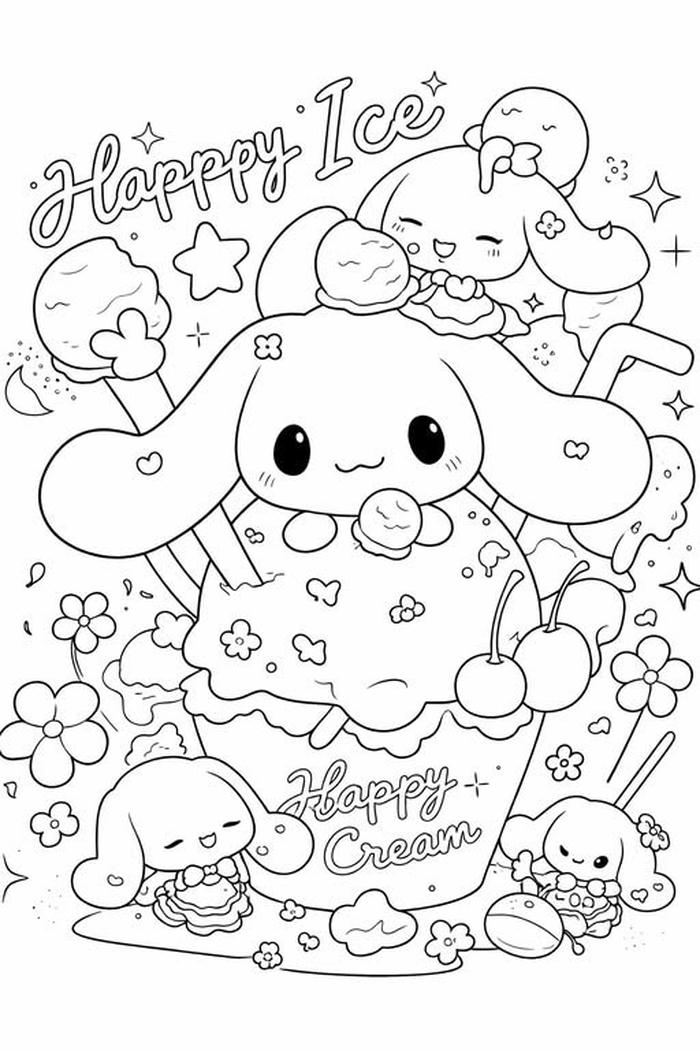 Tranh tô màu sanrio đáng yêu về ice cream và kem.
