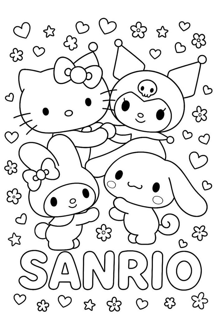 Tranh tô màu sanrio dễ thương hình My Melody và các nhân vật khác