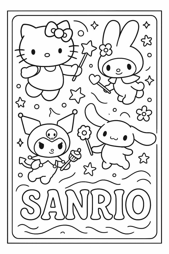 Tranh tô màu sanrio dễ thương với Hello Kitty My Melody