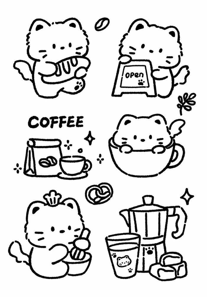 Tranh tô màu sticker cute đường nét thanh thoát