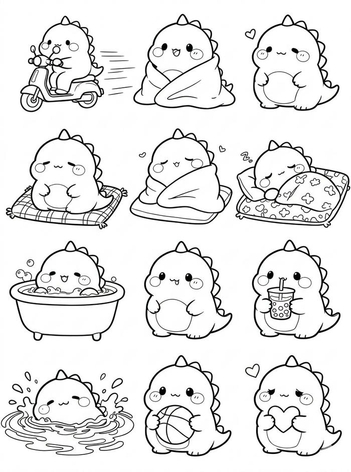 Tranh tô màu sticker cute mẫu hình vui mắt