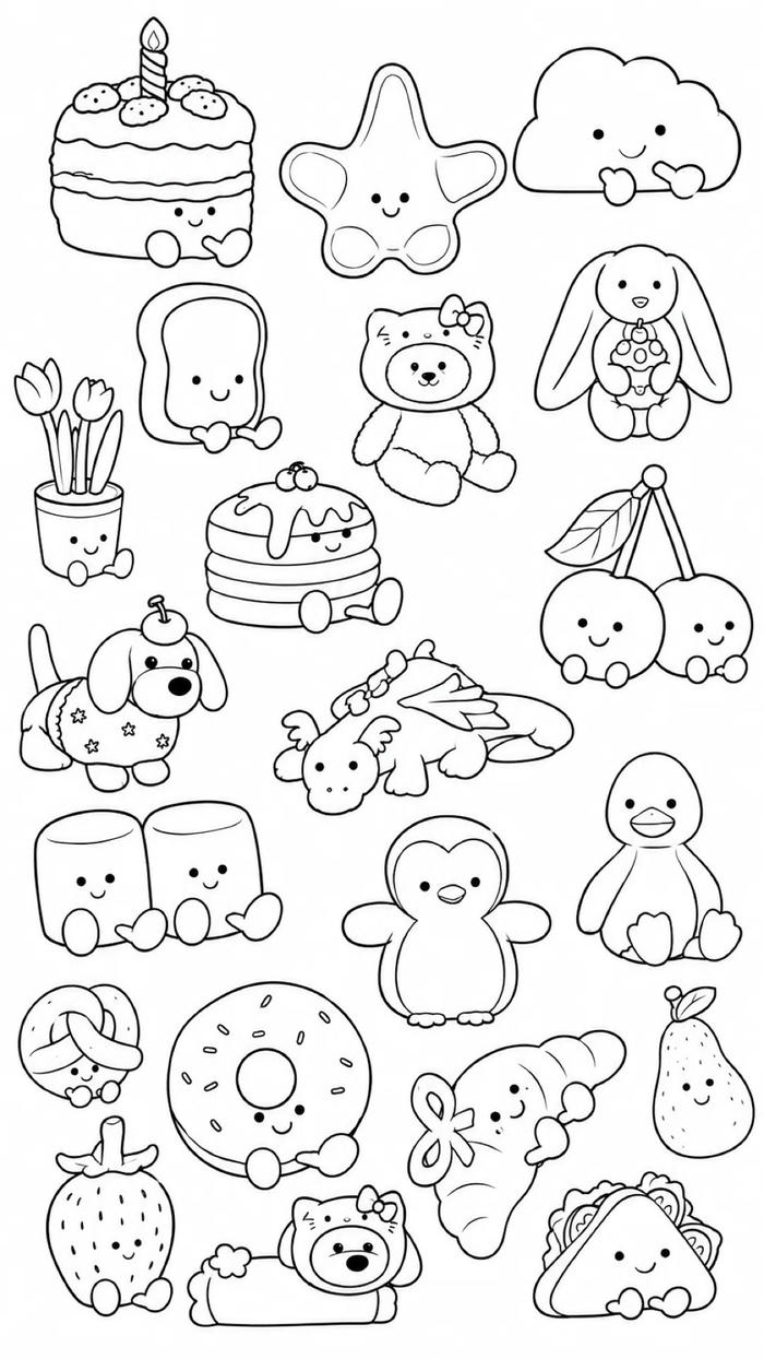 Tranh tô màu sticker cute mẫu vẽ đơn giản
