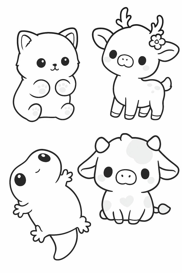 Tranh tô màu sticker cute nét phác thảo tinh gọn