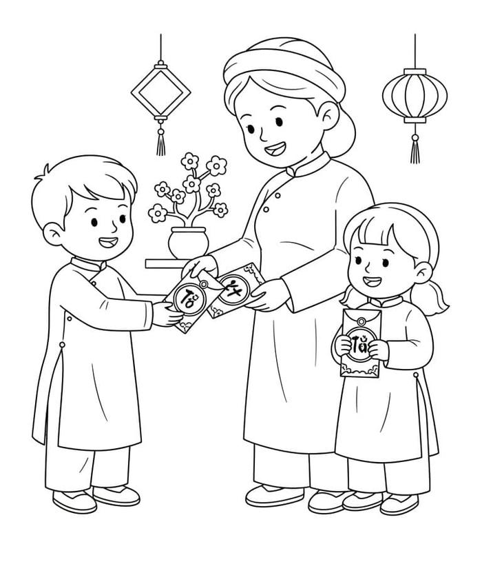 Tranh tô màu tết có hình vẽ bắt mắt