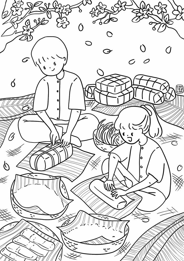Tranh tô màu tết mang nét xuân tươi vui