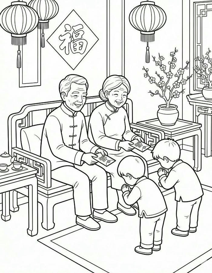 Tranh tô màu tết mang sắc thái vui tươi