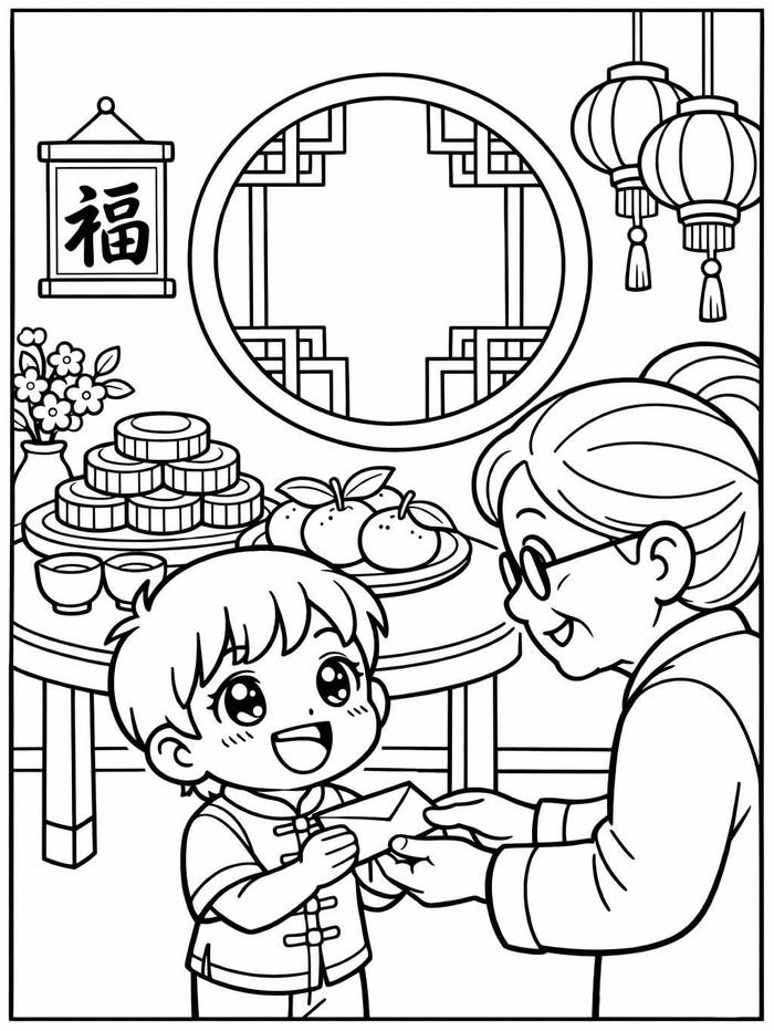 Tranh tô màu tết với đường viền gọn gàng
