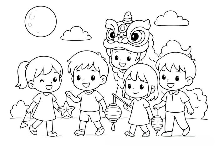 Tranh tô màu trung thu có đường viền gọn gàng