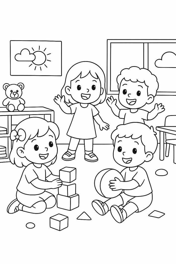 Tranh tô màu trường mầm non mang kiểu dáng đáng yêu
