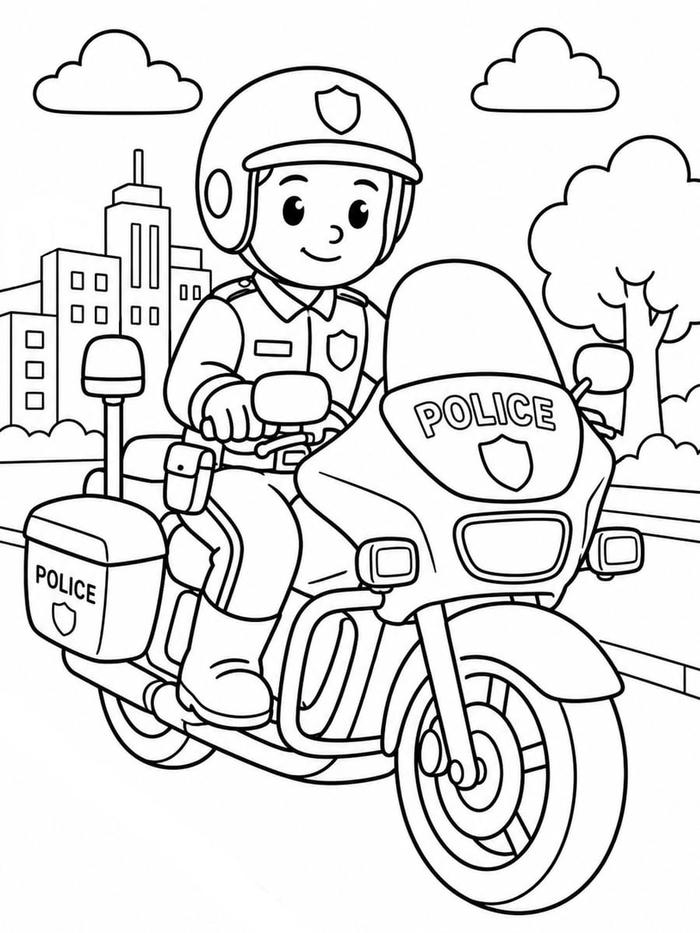 Tranh tô màu xe cảnh sát ngộ nghĩnh trên đường phố