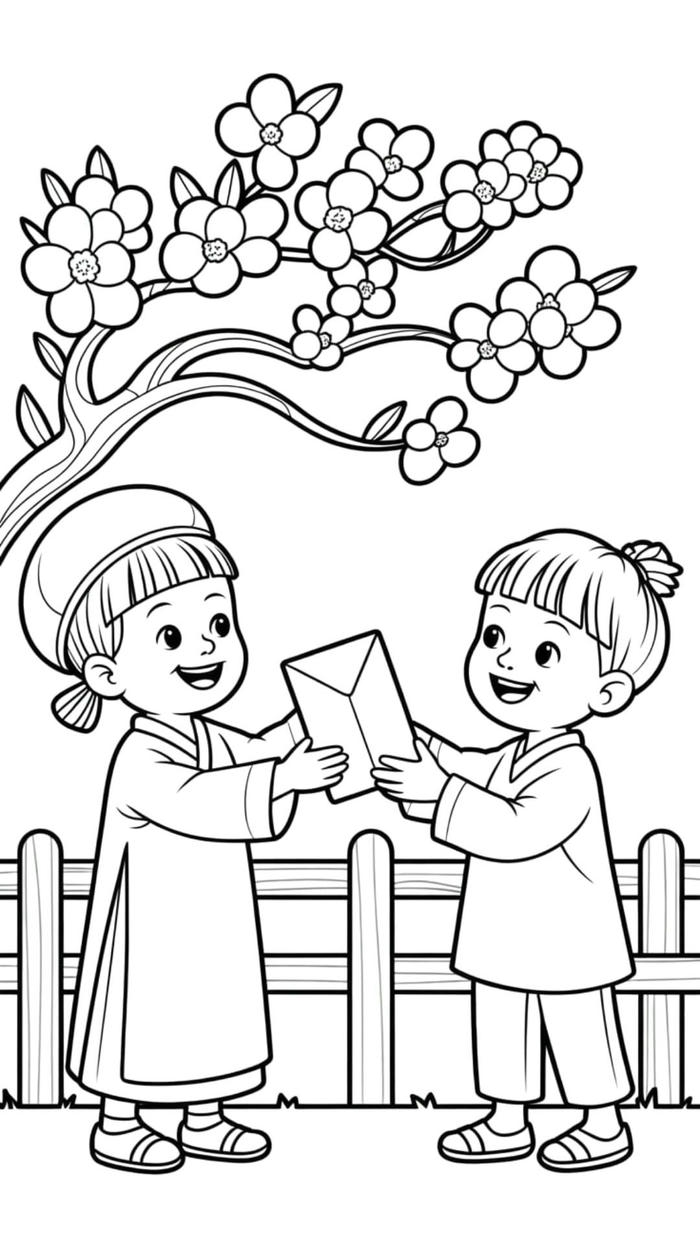 Tranh xuân dễ thương phù hợp bé tập tô