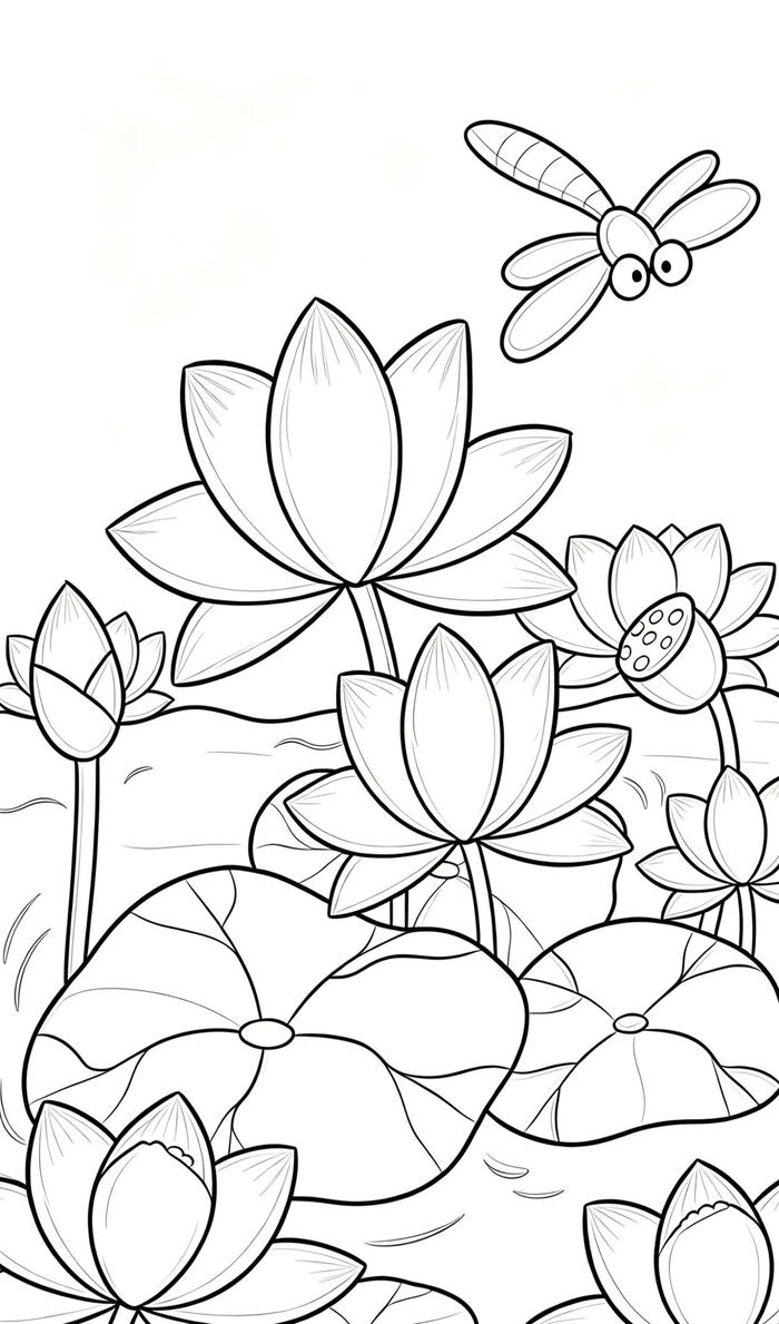 tranh tô màu hoa sen nhiều cánh