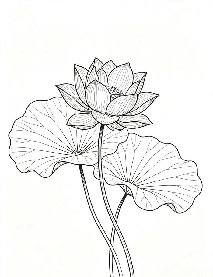 tranh tô màu hoa sen và lá