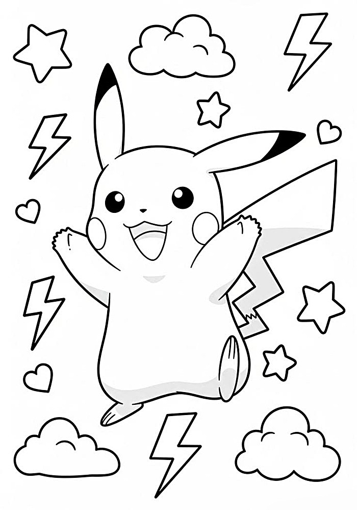 tranh tô màu pikachu cho trẻ yêu thích nhân vật hoạt hình