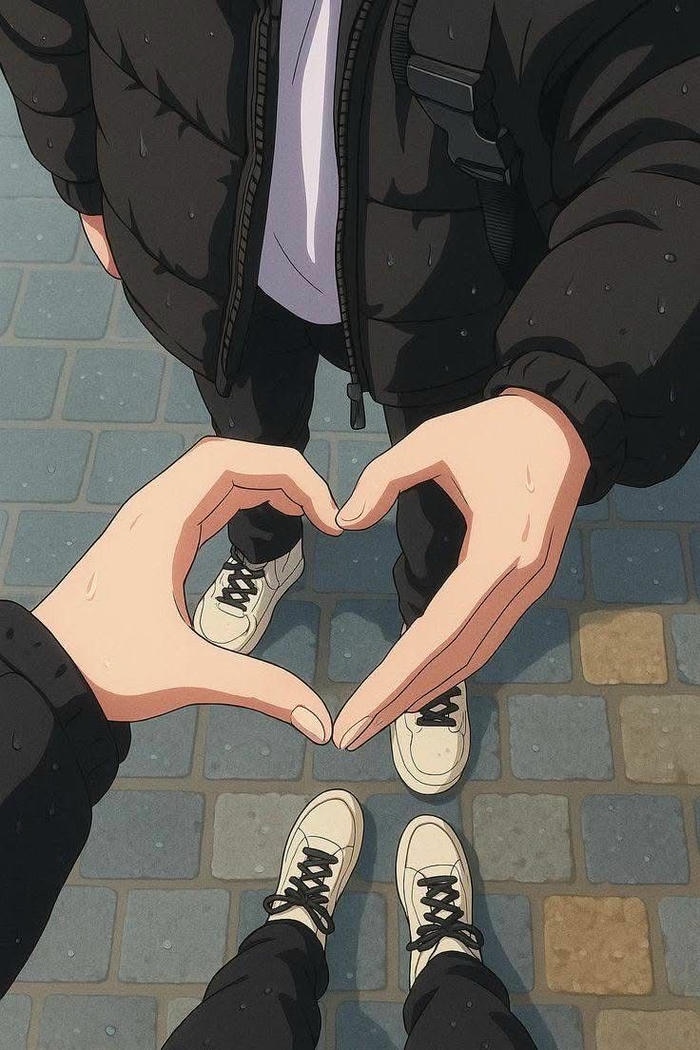 Ảnh cặp đôi yêu nhau anime với nụ cười ngượng ngùng