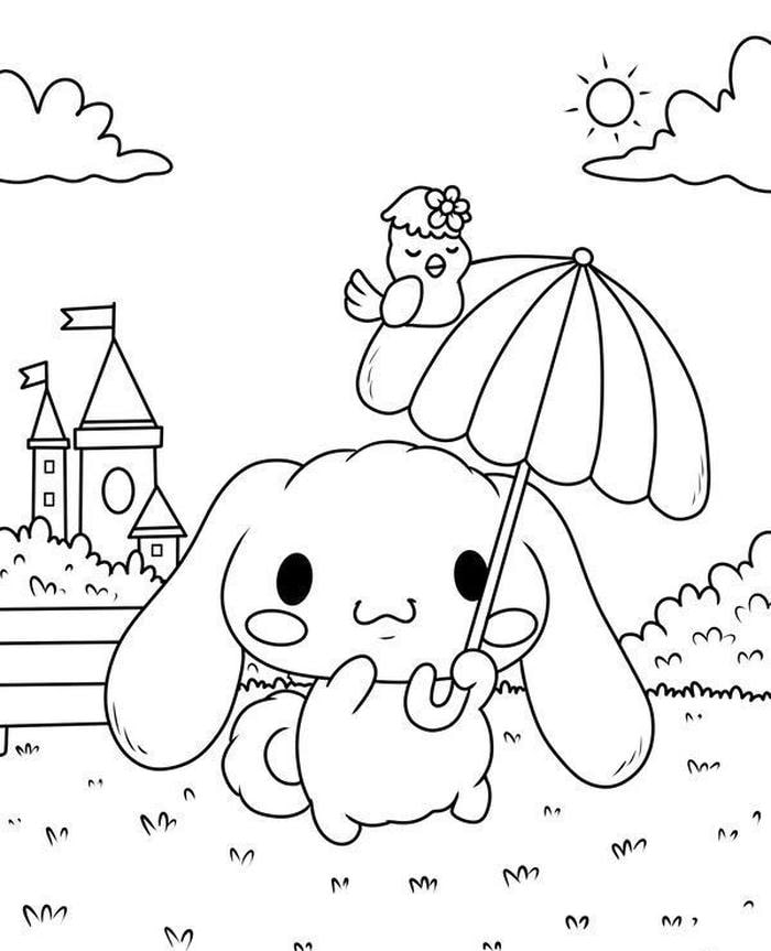 Ảnh tranh tô màu Cinnamoroll thay đồ có áo khoác dễ thương