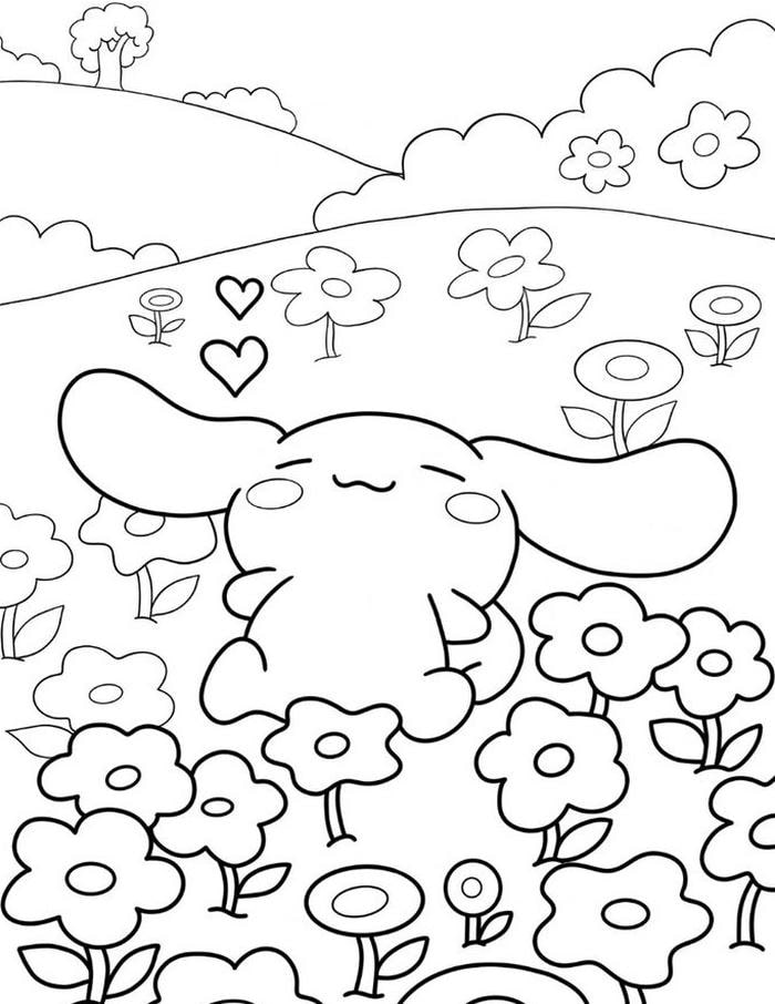 Ảnh tranh tô màu Cinnamoroll thay đồ với quần áo đơn giản