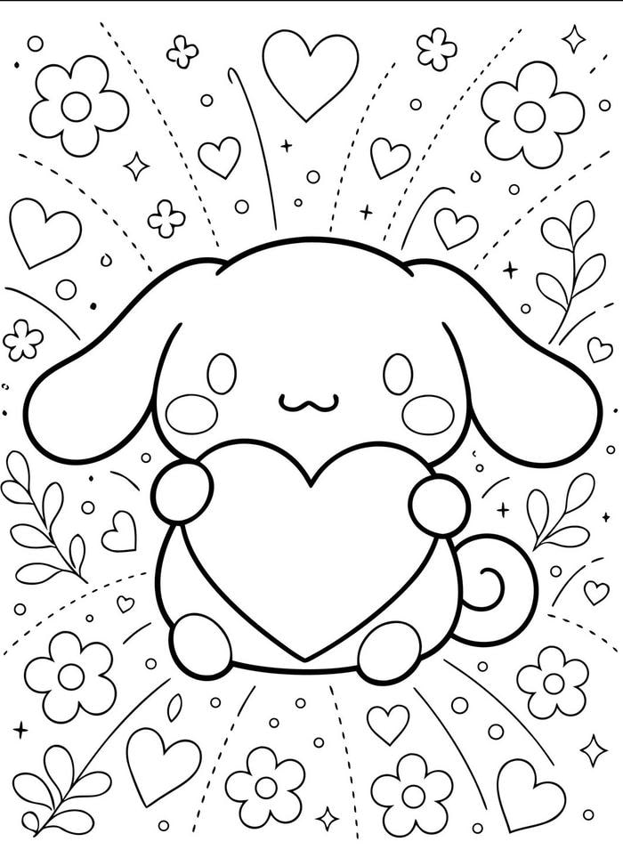 Ảnh tranh tô màu Cinnamoroll thay đồ với trang phục đáng yêu