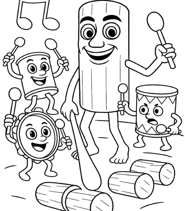 Ảnh tranh tô màu Tung Tung Tung Sahur đứng cùng cây gậy