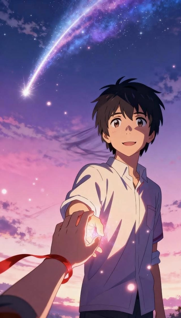 Anime cặp đôi yêu nhau đứng sát bên dưới tán hoa