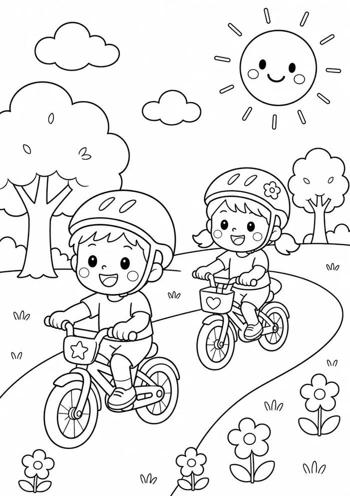 Bé làm quen với xe đạp qua tranh dành cho tô màu