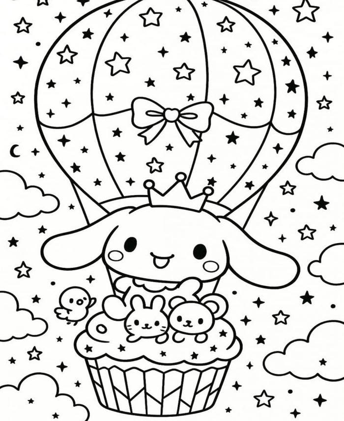 Bé tập phối màu trang phục cho Cinnamoroll thay đồ trong tranh