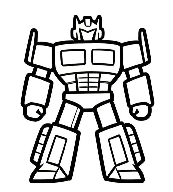 Bé tập tô tranh robot với các bộ phận máy móc