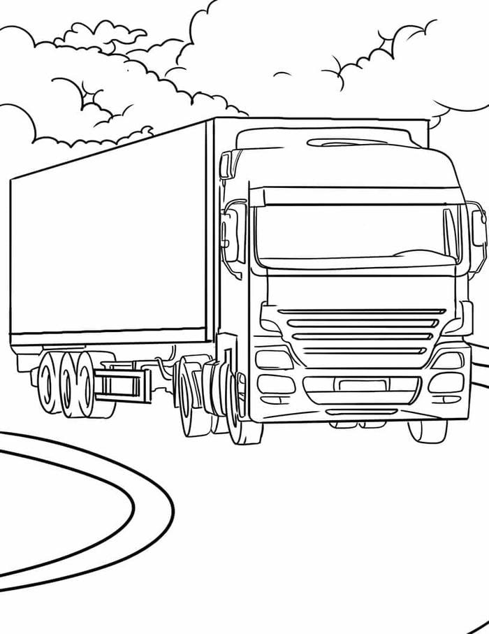 Chiếc xe tải chở hàng được thể hiện bằng nét vẽ đơn giản