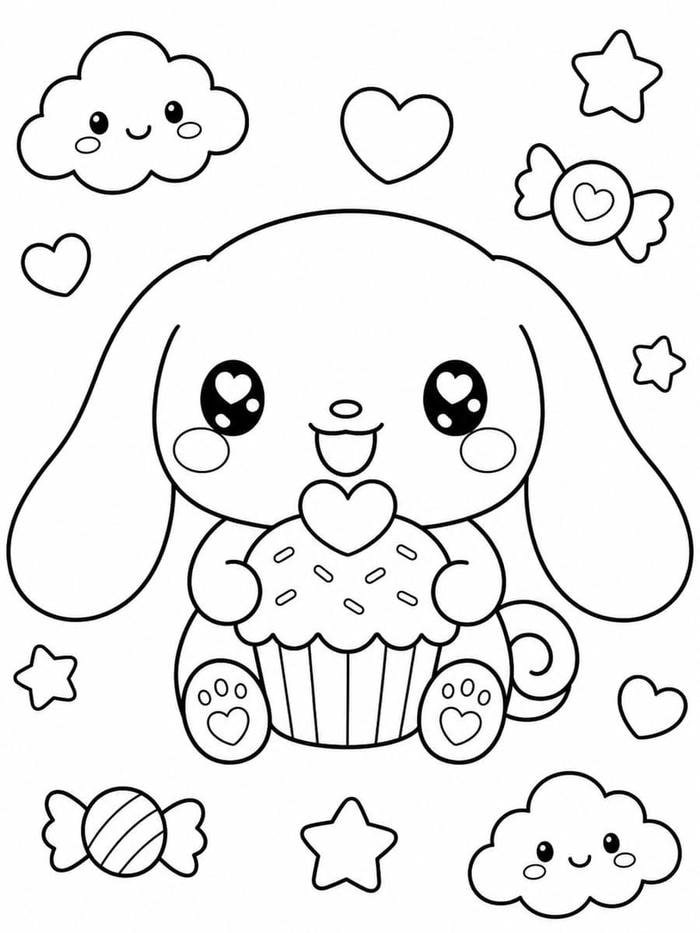 Hình ảnh tranh tô màu Cinnamoroll thay đồ dành cho bé tập tô