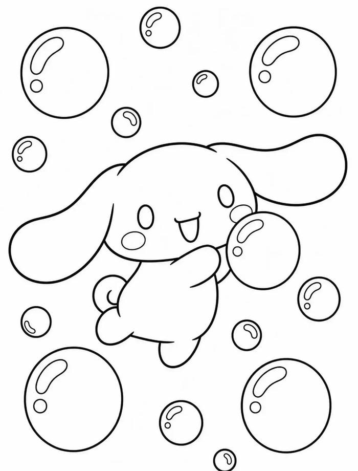 Hình ảnh tranh tô màu Cinnamoroll thay đồ theo phong cách cute