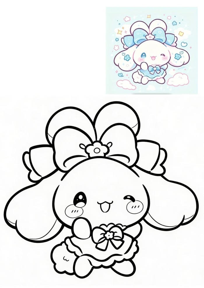 Hình ảnh tranh tô màu Cinnamoroll thay đồ với trang phục cổ điển