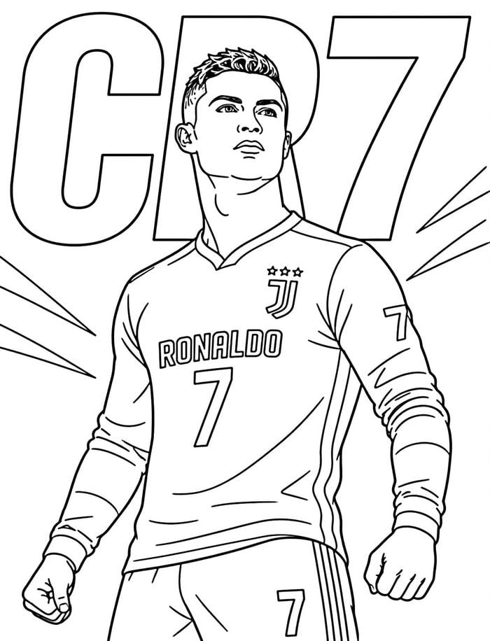 Hình ảnh tranh tô màu Ronaldo với áo đấu cầu thủ