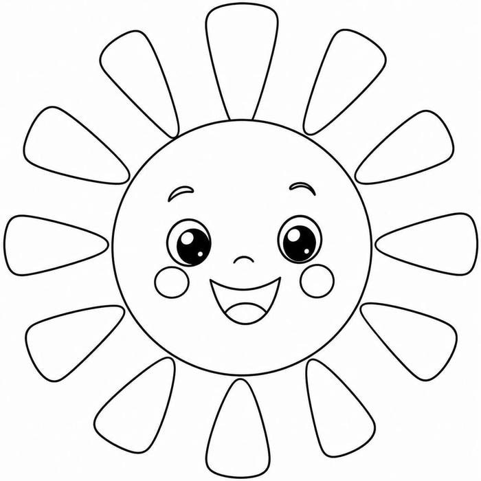 Hình ảnh tranh tô màu ông mặt trời kèm mây trắng