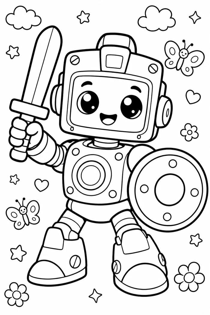 Hình ảnh tranh tô màu robot với đầu máy vuông