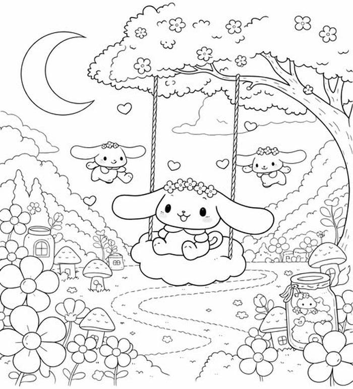 Quần áo và phụ kiện được thể hiện rõ trong tranh tô màu Cinnamoroll
