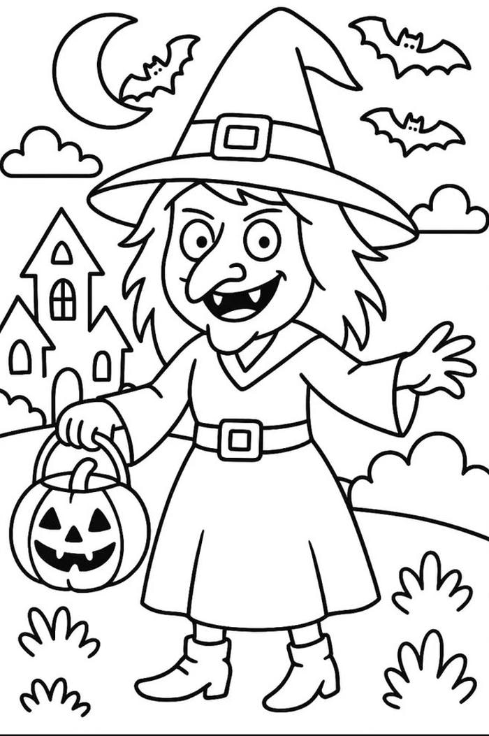Tranh bí ngô Halloween với mạng nhện và đàn dơi bay