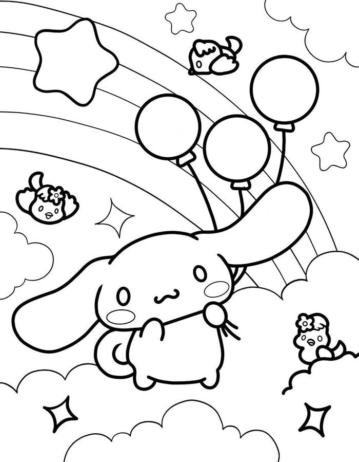 Tranh tô màu Cinnamoroll thay đồ có mũ và quần áo đáng yêu