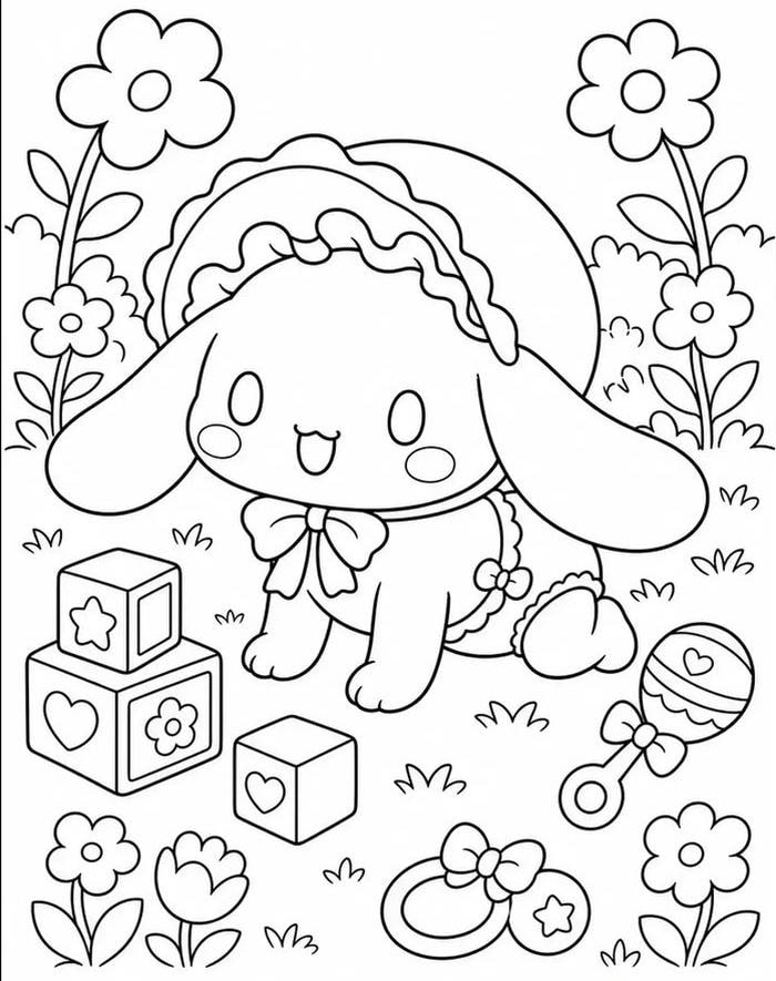 Tranh tô màu Cinnamoroll thay đồ trong trang phục thường ngày