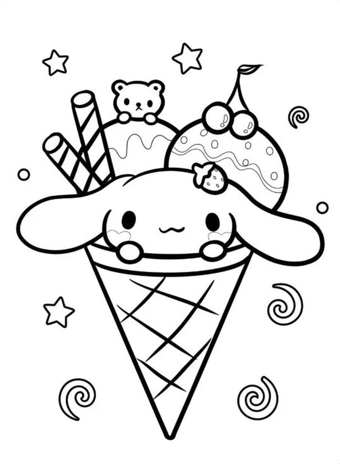 Tranh tô màu Cinnamoroll thay đồ với bộ đồ phong cách dễ thương