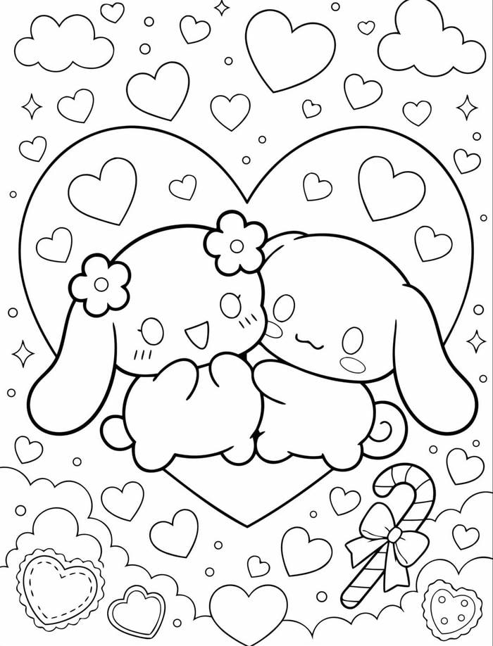 Tranh tô màu Cinnamoroll thay đồ với bộ quần áo xinh xắn