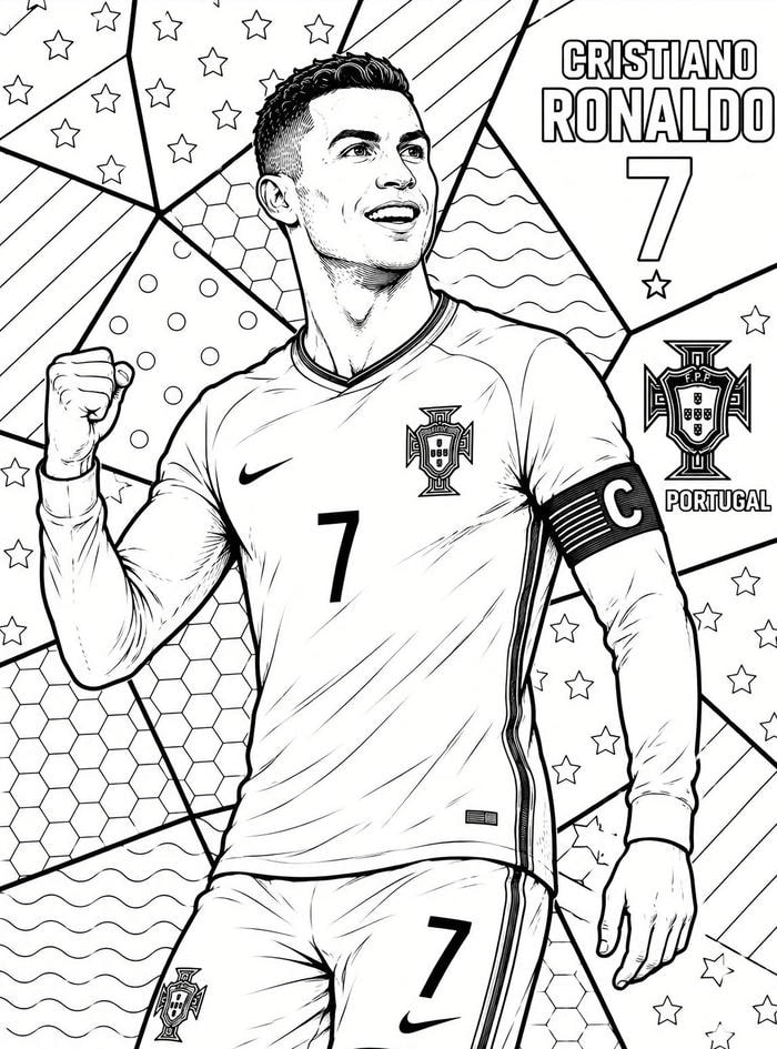 Tranh tô màu Ronaldo thể hiện niềm yêu thích bóng đá
