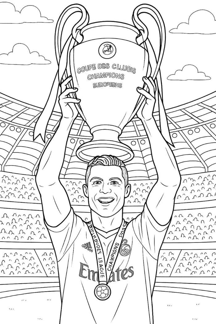 Tranh tô màu Ronaldo với dáng vẻ cầu thủ nổi tiếng