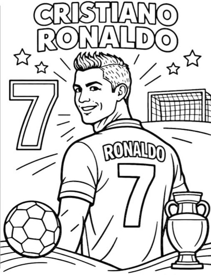 Tranh tô màu Ronaldo với trang phục thi đấu đặc trưng