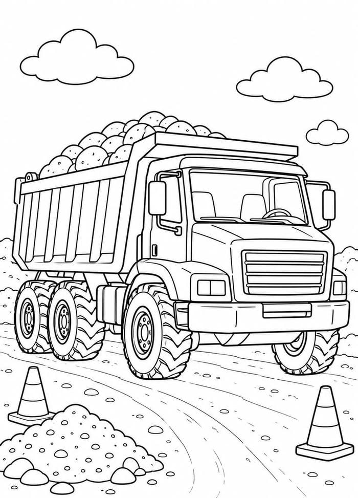 Tranh tô màu xe tải với bánh trước và sau