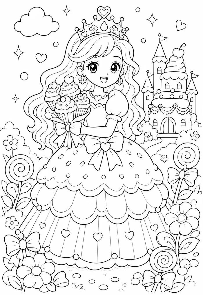 tranh tô màu công chúa xinh đẹp phong cách chibi
